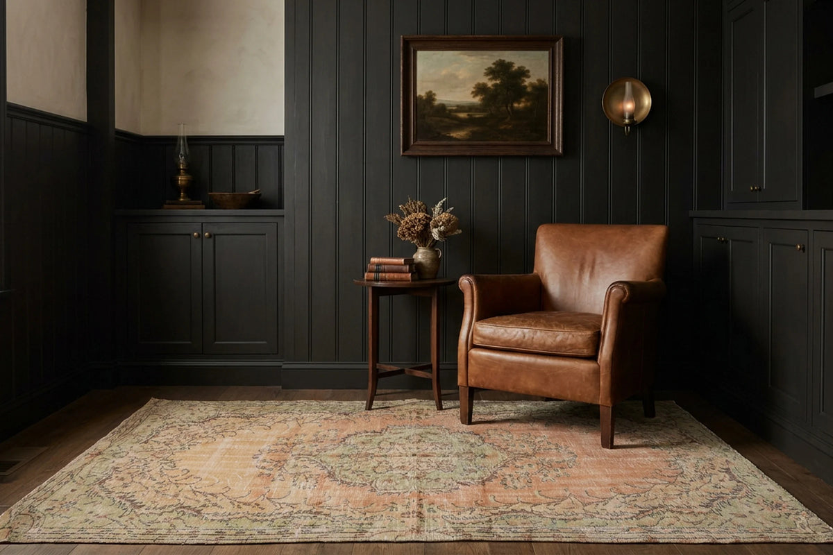 Orange Turkish rug in a styled room