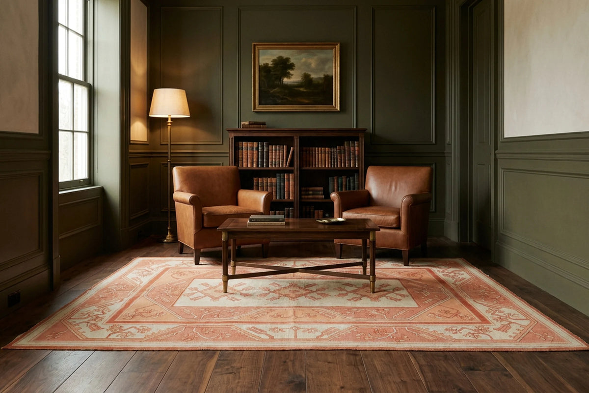 Orange Turkish rug in a study