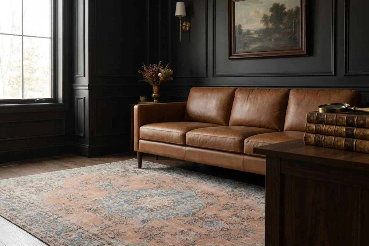 Orange Turkish rug in a styled room