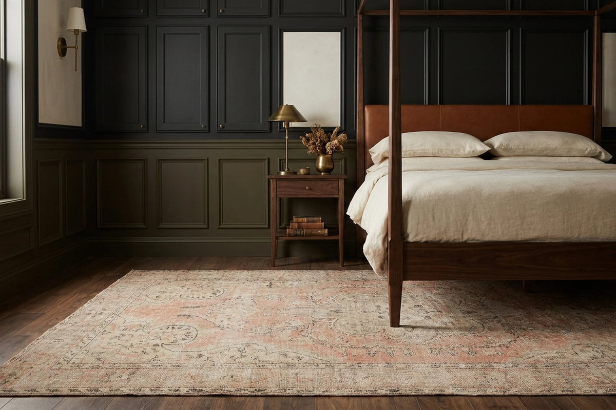Orange Turkish rug in a styled room