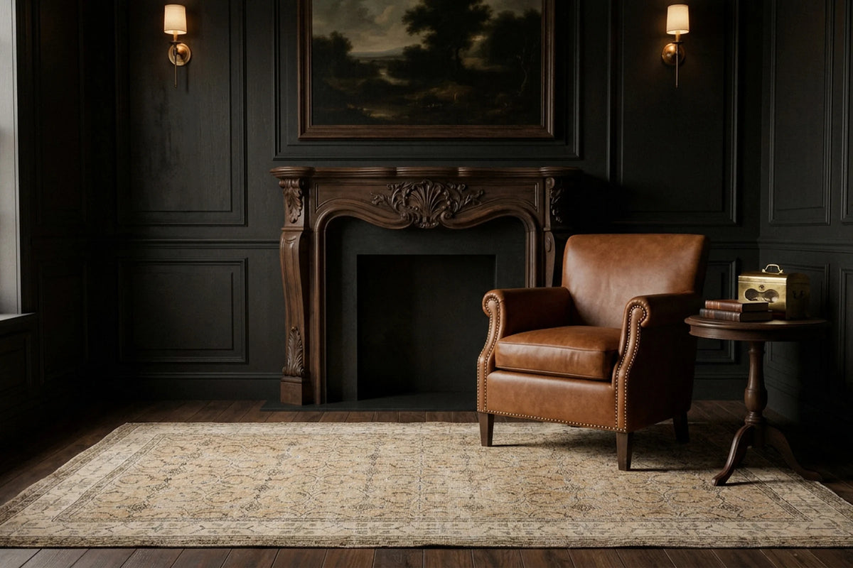 Orange Turkish rug in a styled room