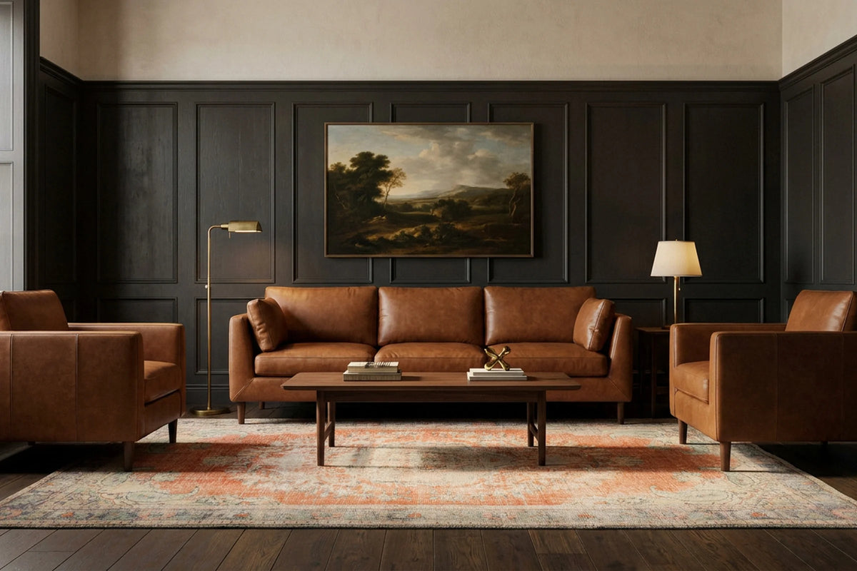 Orange Turkish rug in a styled room