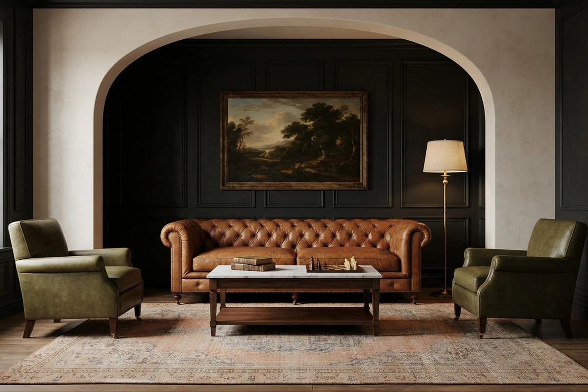 Orange Turkish rug in a styled room