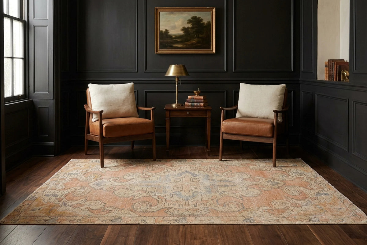 Orange Turkish rug in a styled room