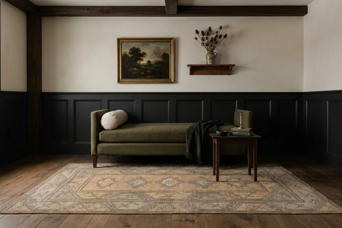 Orange Turkish rug in a styled room