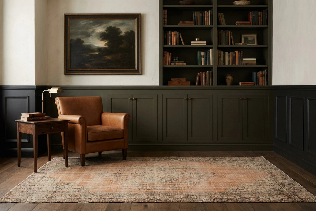 Orange Turkish rug in a styled room