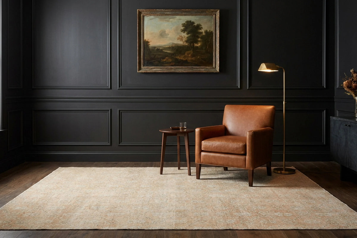 Orange Turkish rug in a styled room