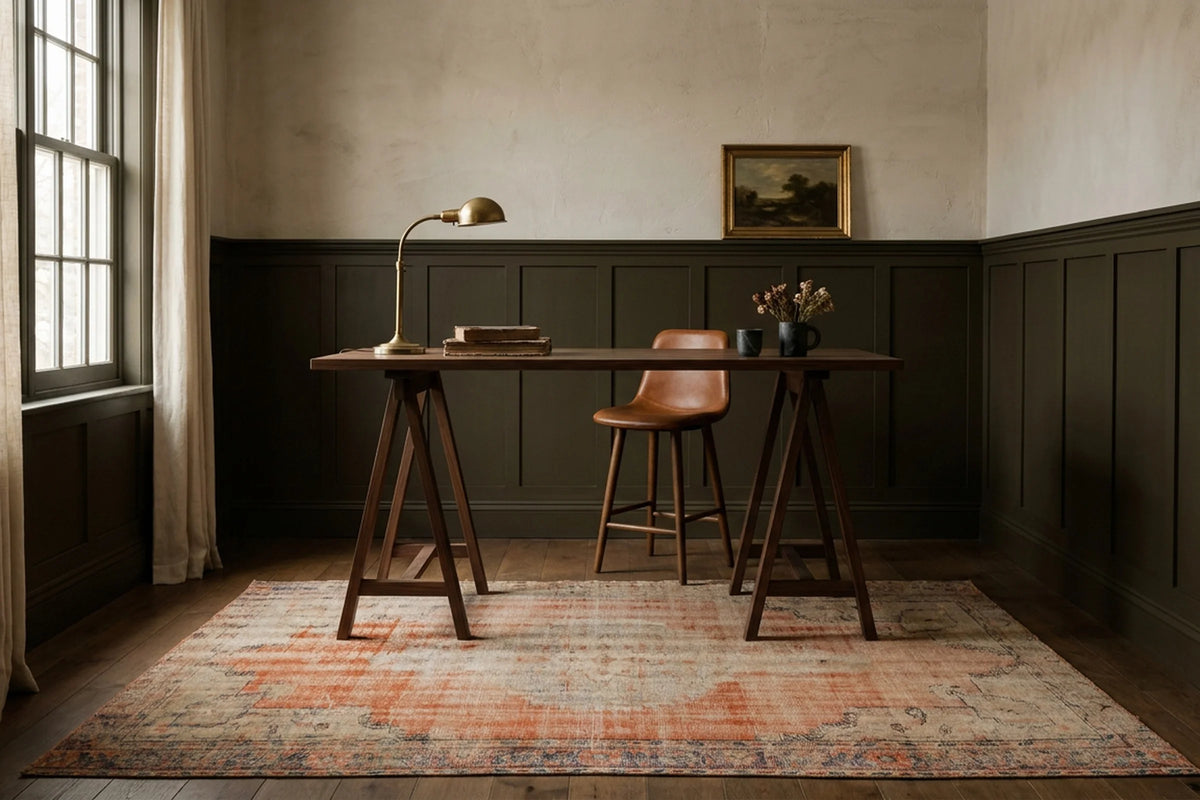 Orange Turkish rug in a styled room
