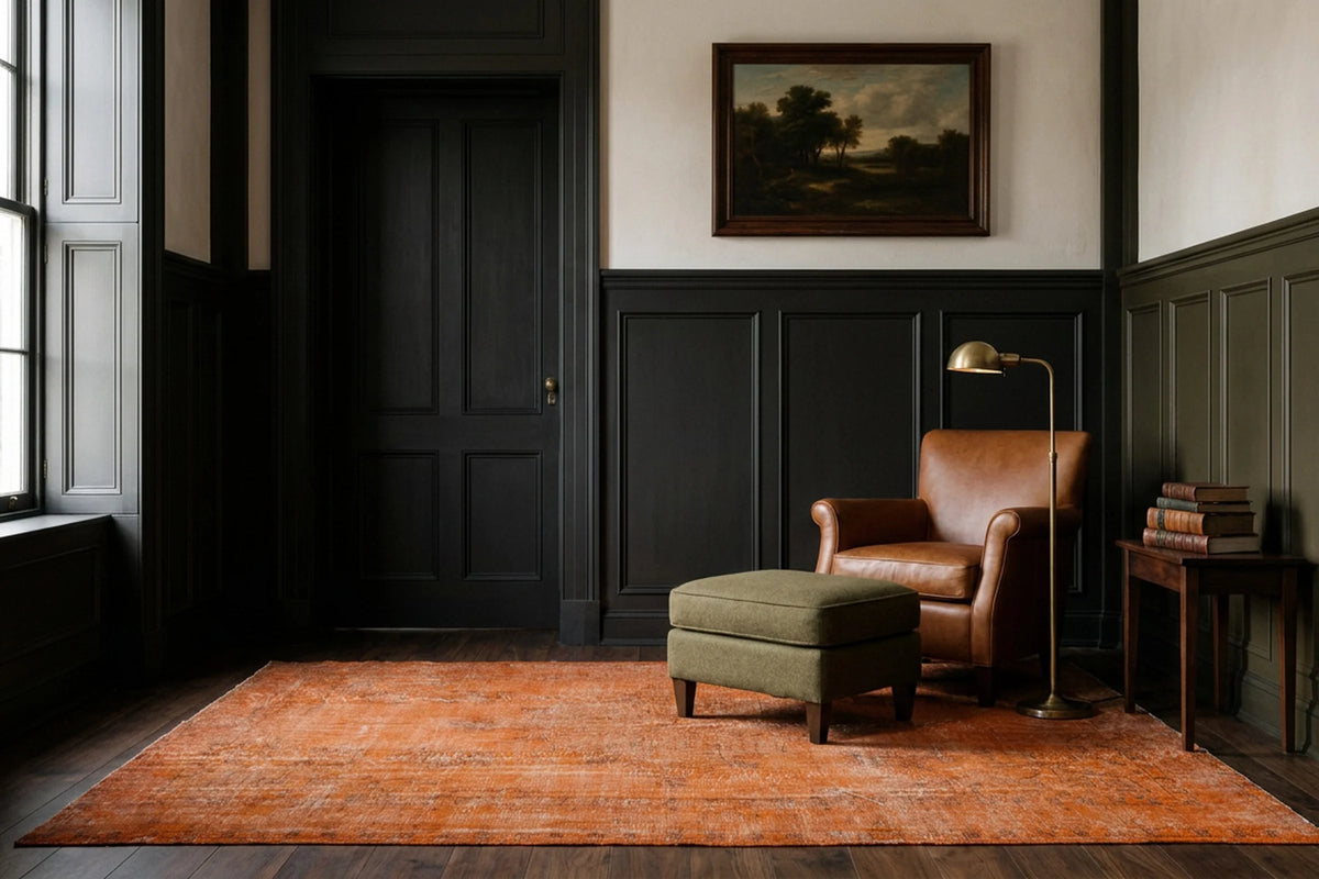 Orange Turkish rug in a styled room