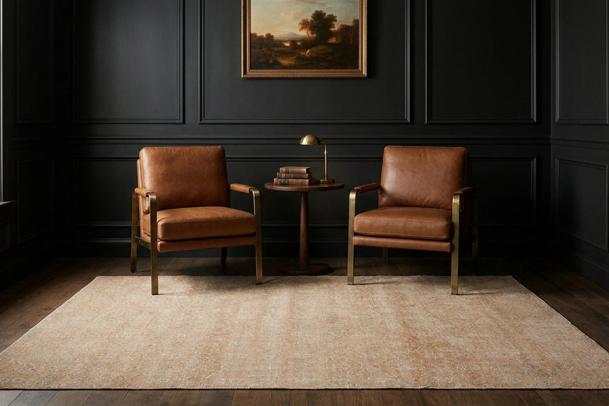 Orange Turkish rug in a styled room