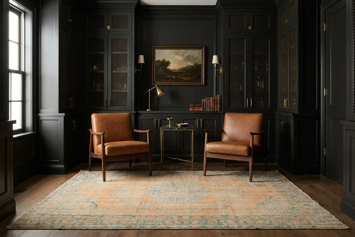 Orange Turkish rug in a styled room