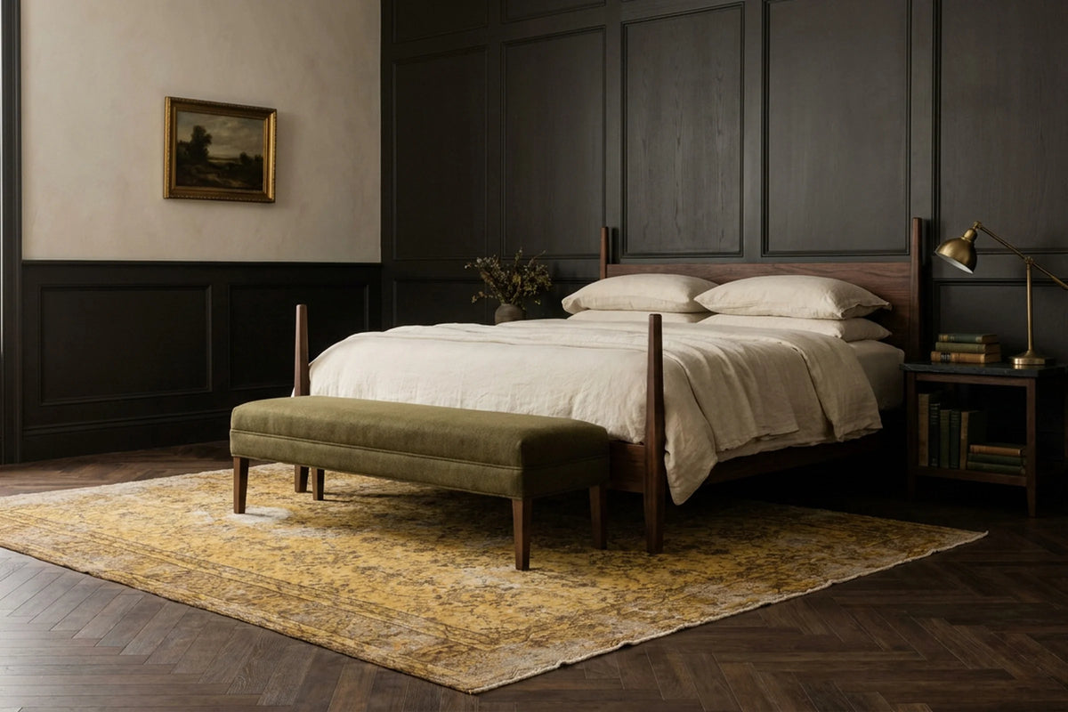 Yellow Turkish rug in a styled room