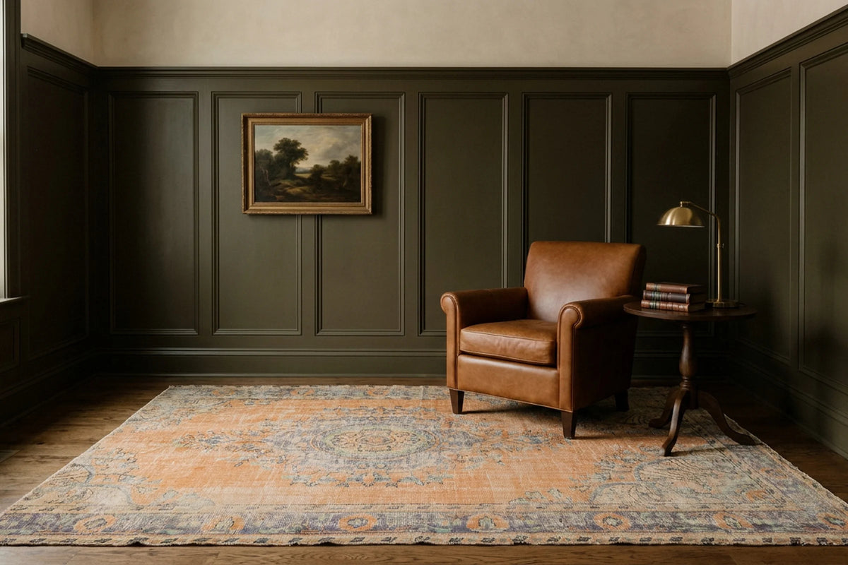 Orange Turkish rug in a styled room