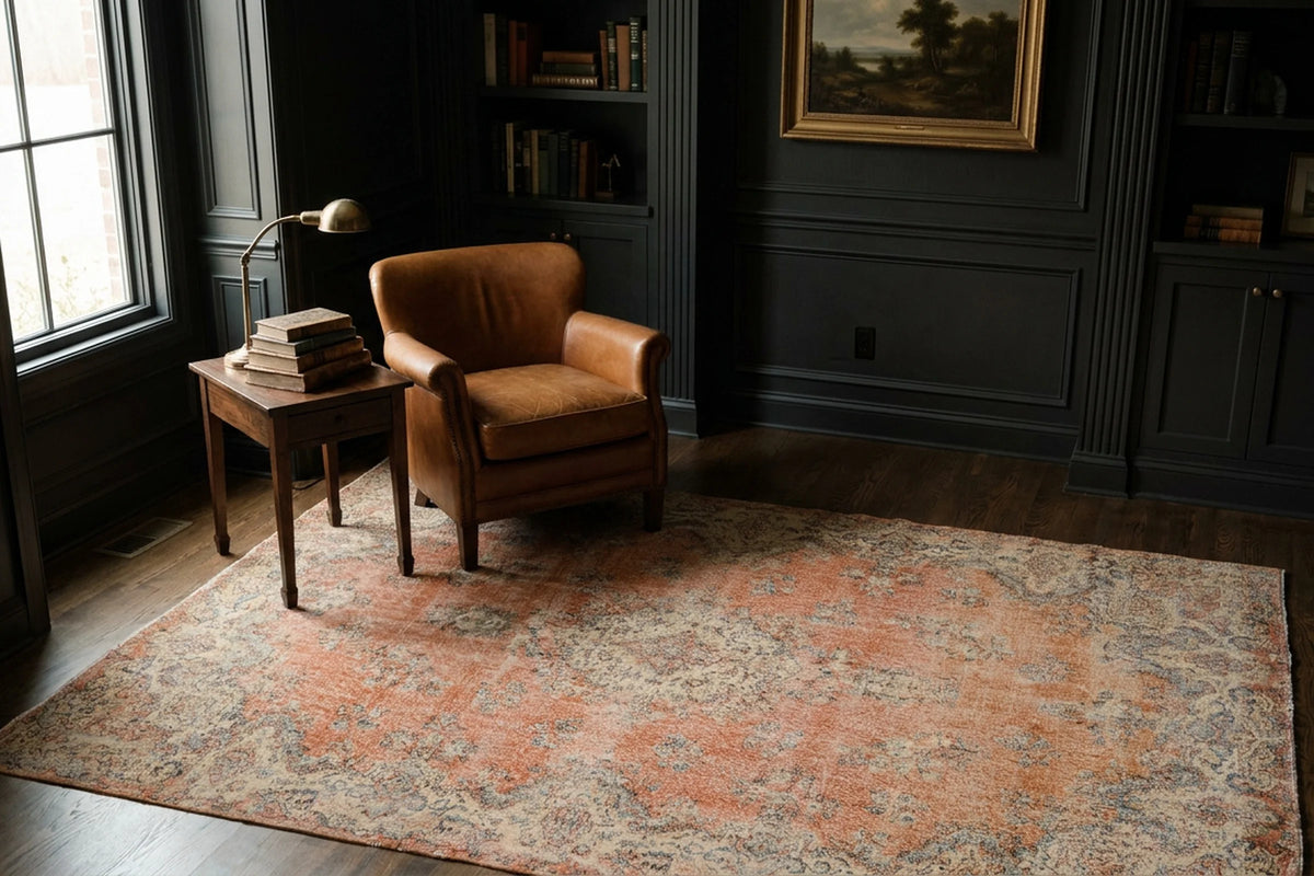 Orange Turkish rug in a styled room