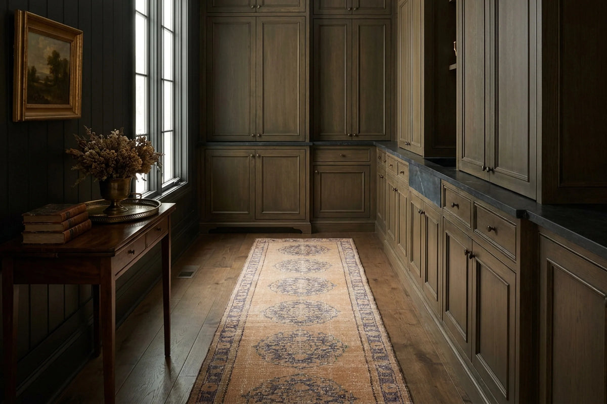 Orange Turkish runner rug in a styled room