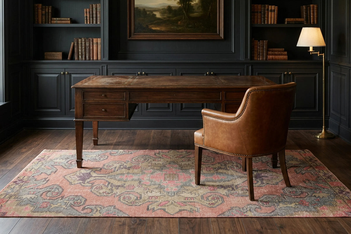 Red Turkish runner rug in a study