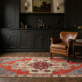 Red Turkish runner rug in a kitchen