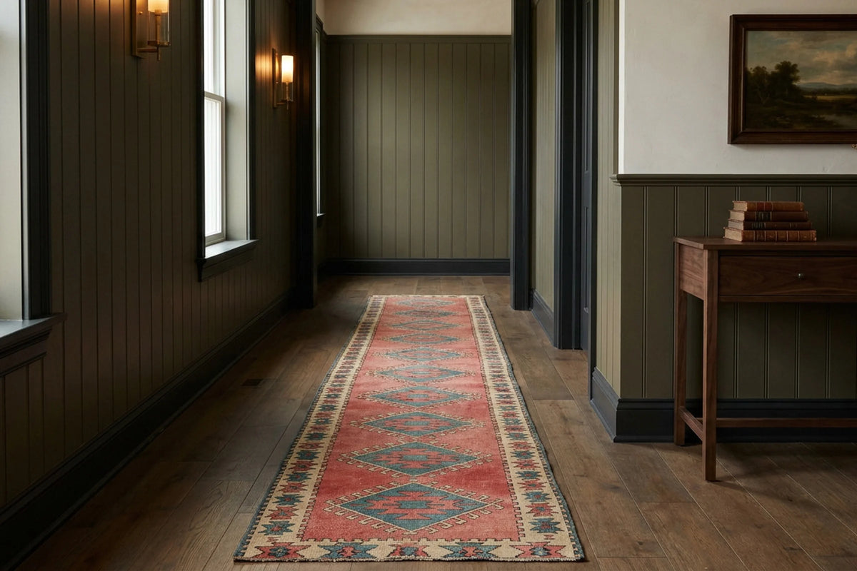 Turkish runner rug in a styled room