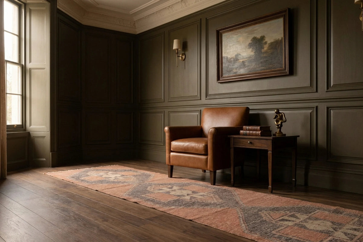 Orange Turkish runner rug in a styled room