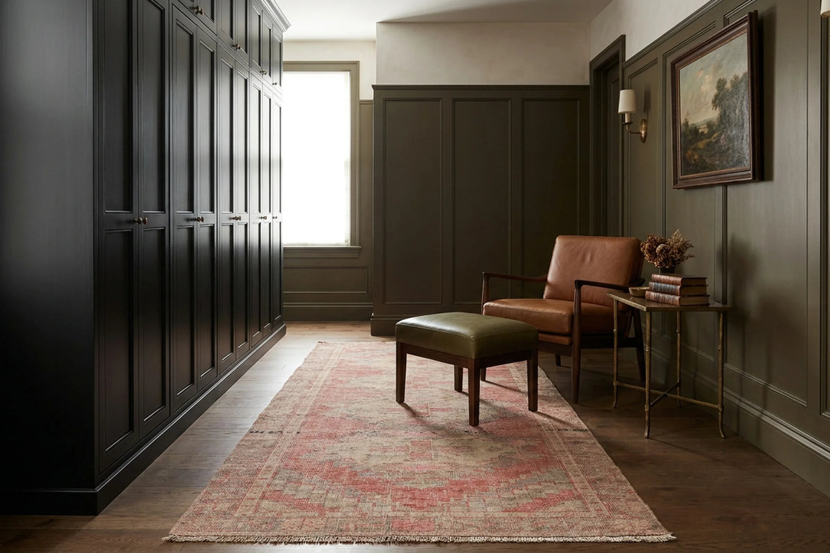 Red Turkish runner rug in a styled room