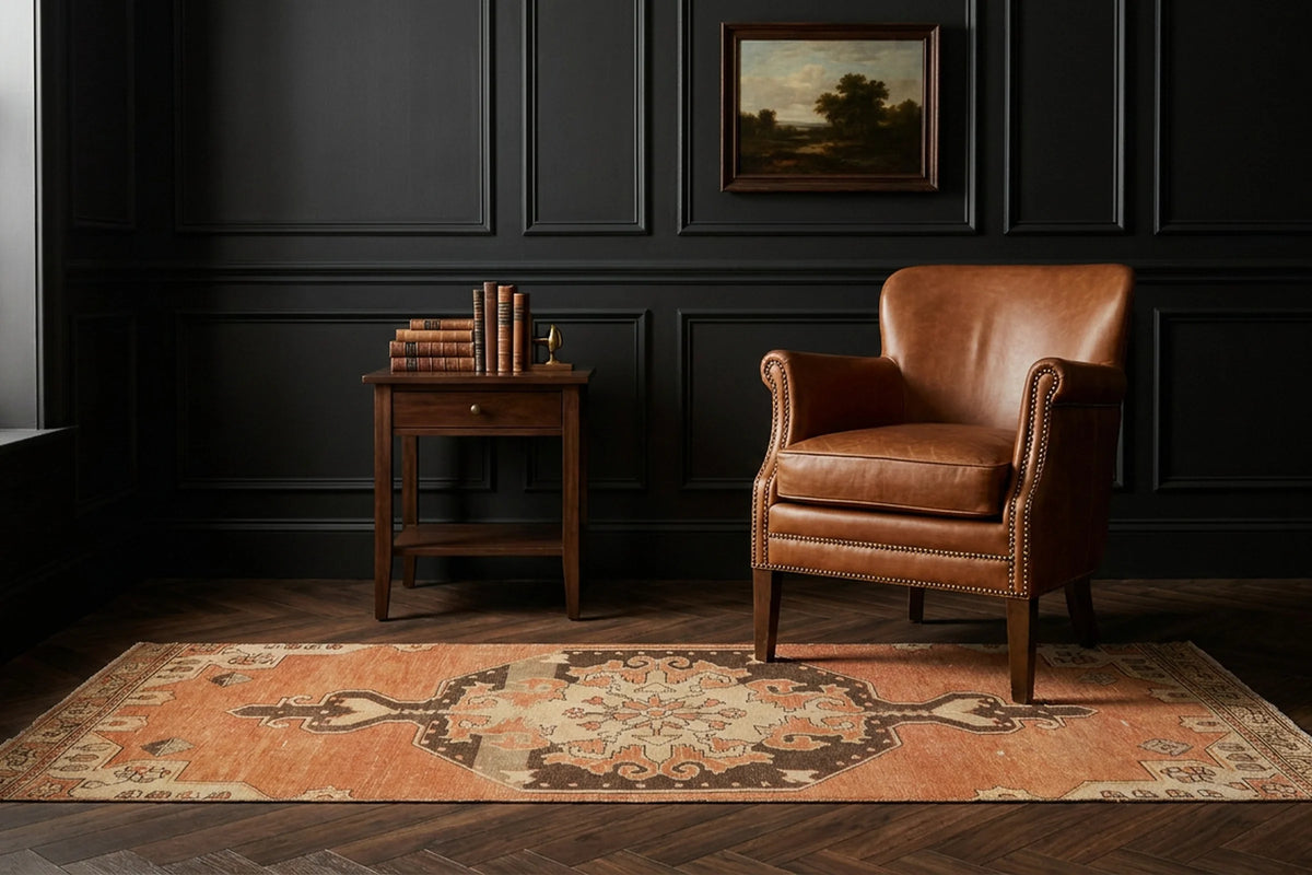 Orange Turkish runner rug in a styled room