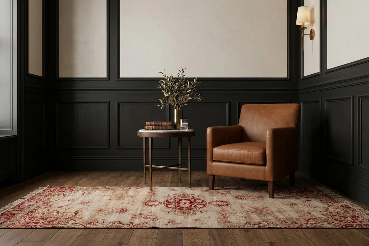 Red Turkish runner rug in a styled room