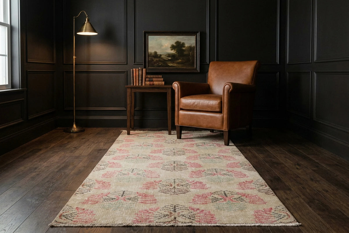 Beige Turkish runner rug in a styled room
