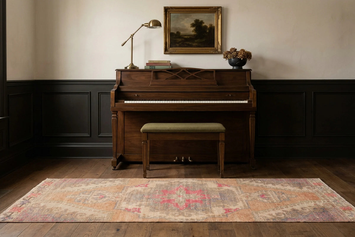 Beige Turkish runner rug in a styled room