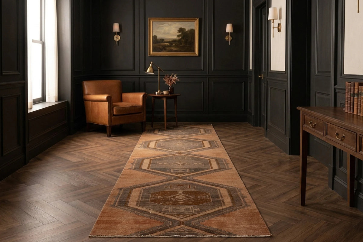 Orange Turkish runner rug in a styled room