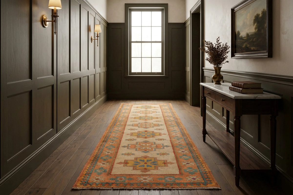 Turkish runner rug in a styled room