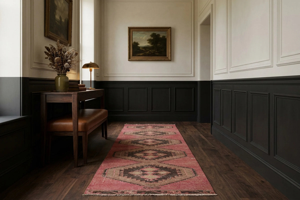 Red Turkish runner rug in a conservatory
