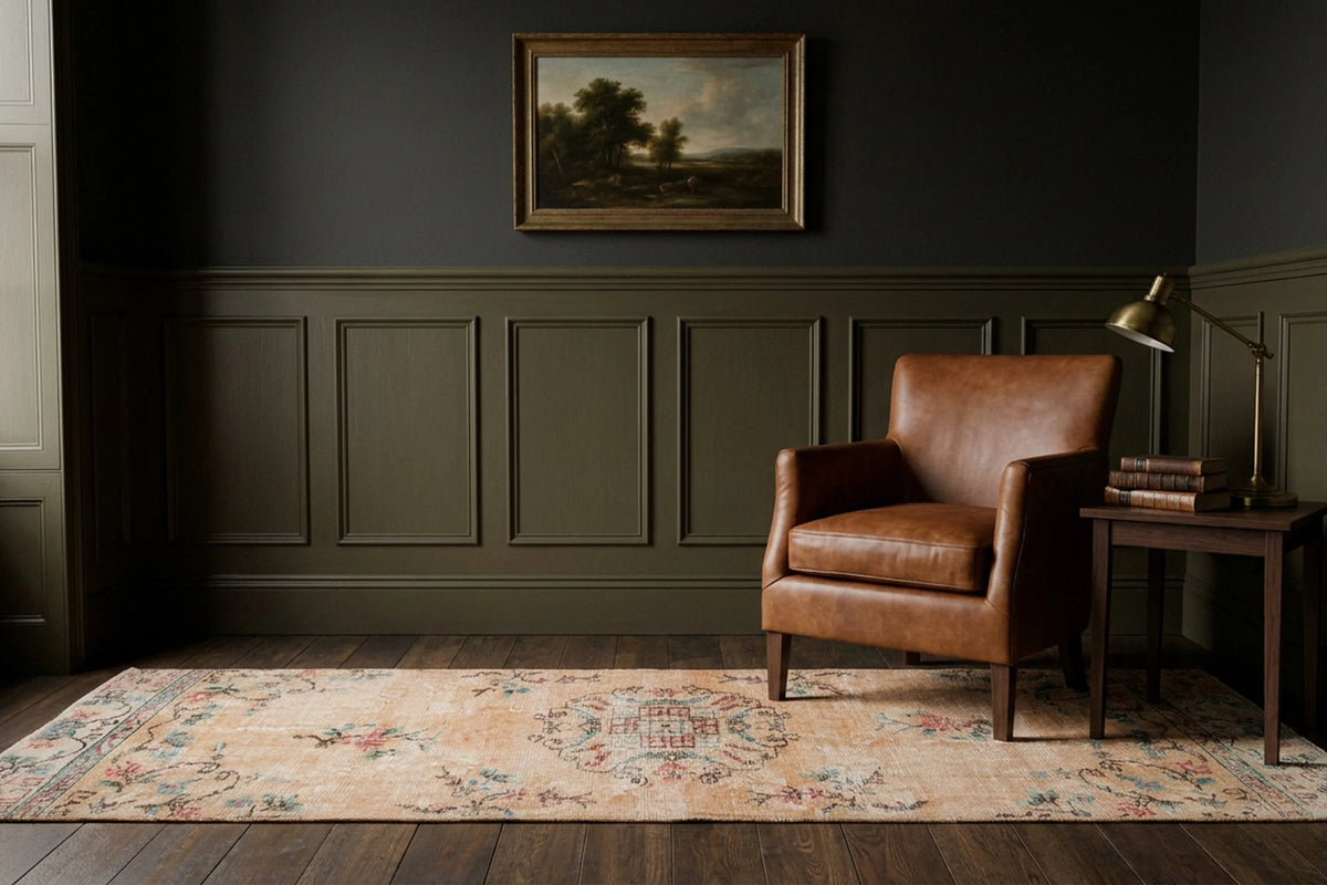 Beige Turkish runner rug in a styled room