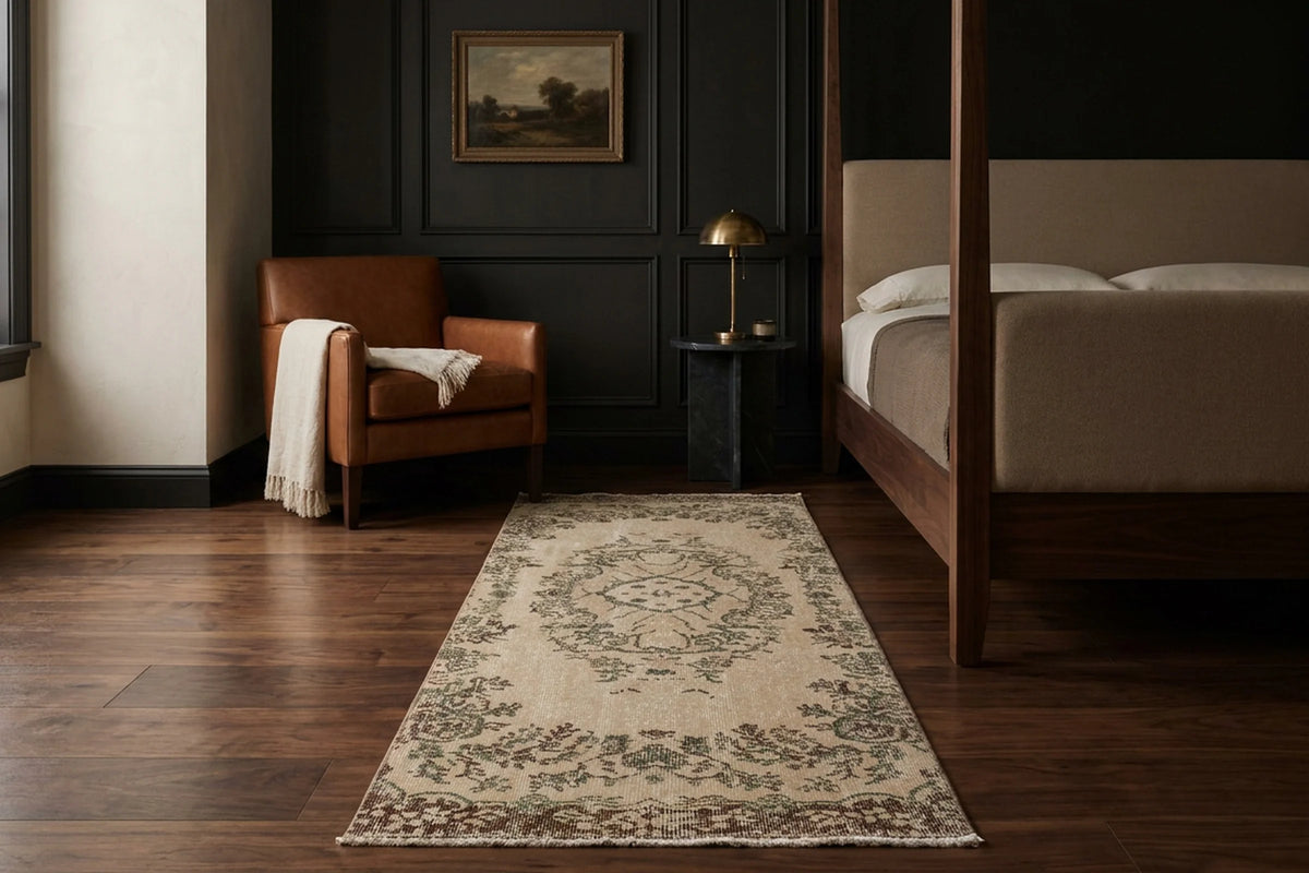 Beige Turkish runner rug in a styled room