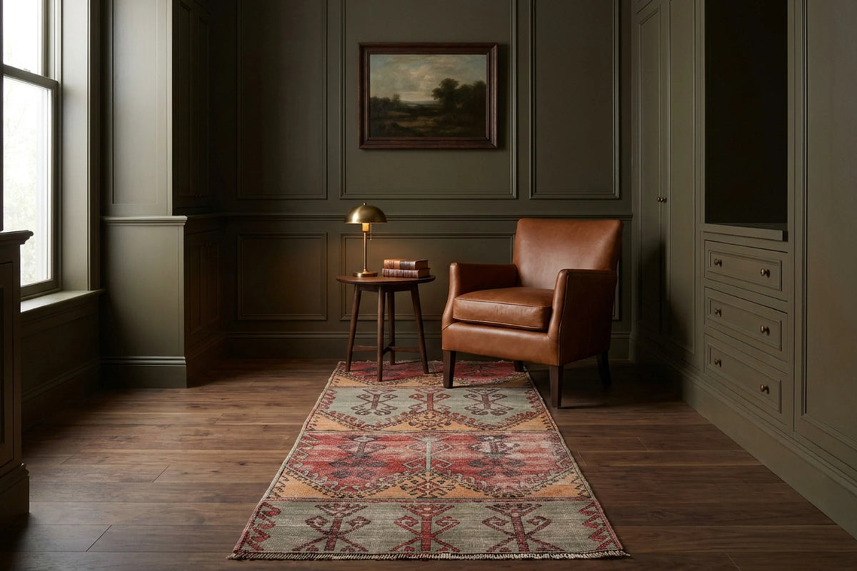 Red Turkish runner rug in a styled room