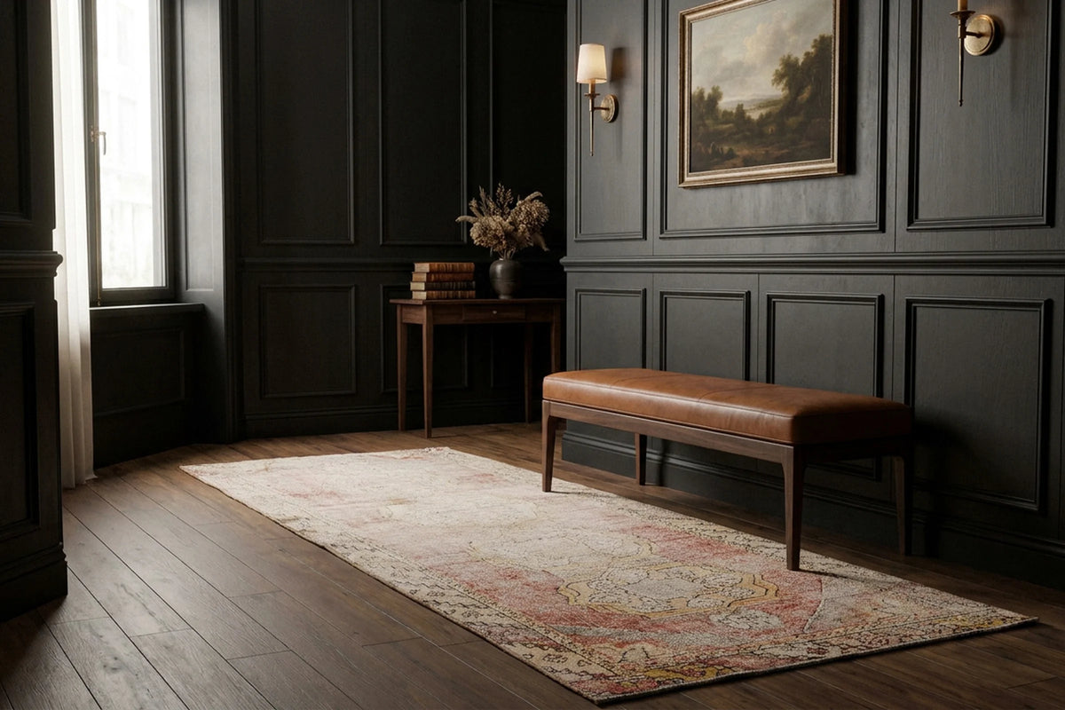 Beige Turkish runner rug in a styled room