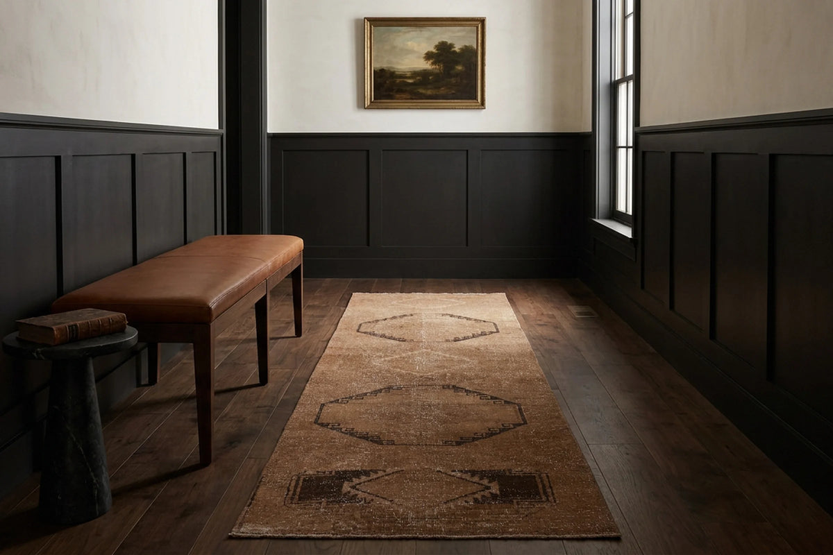 Beige Turkish runner rug in a styled room