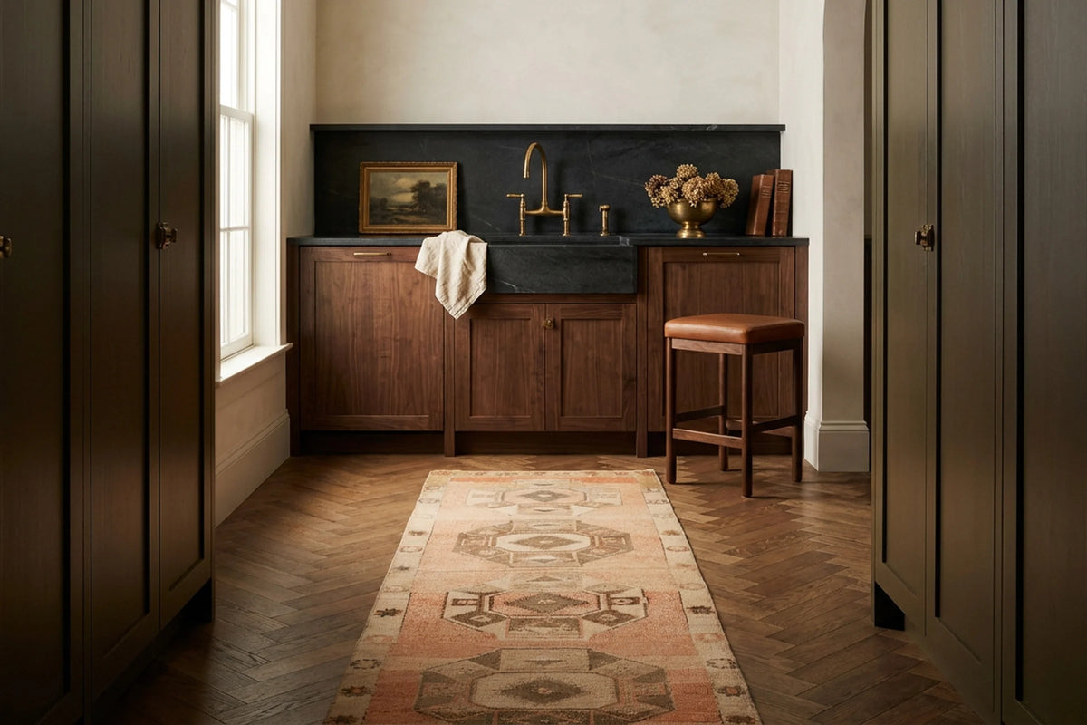 Orange Turkish runner rug in a styled room