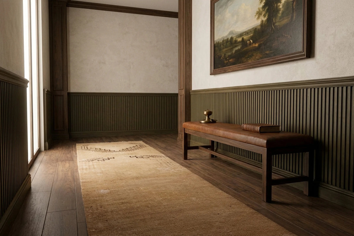 Beige Turkish runner rug in a styled room