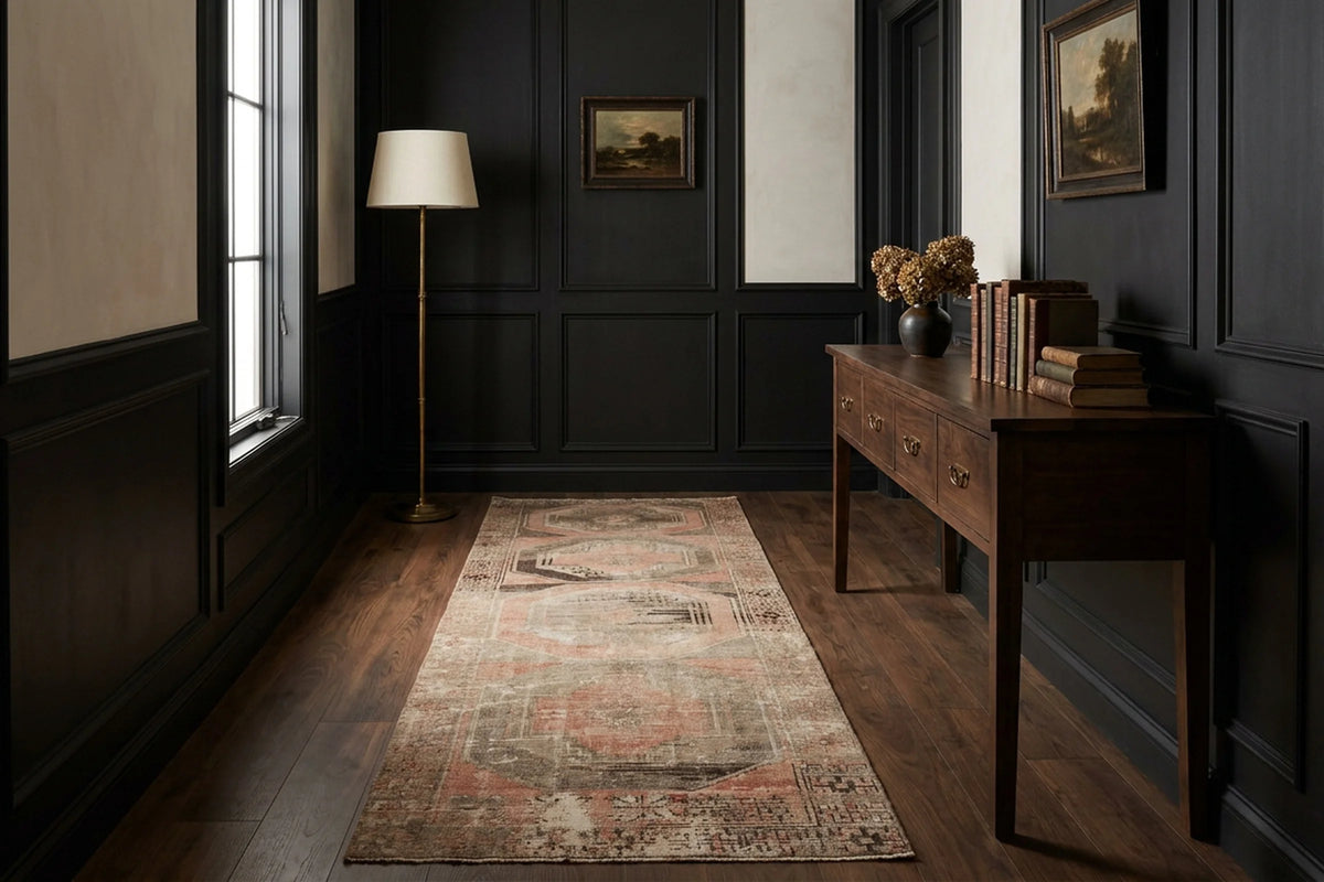 Beige Turkish runner rug in a styled room