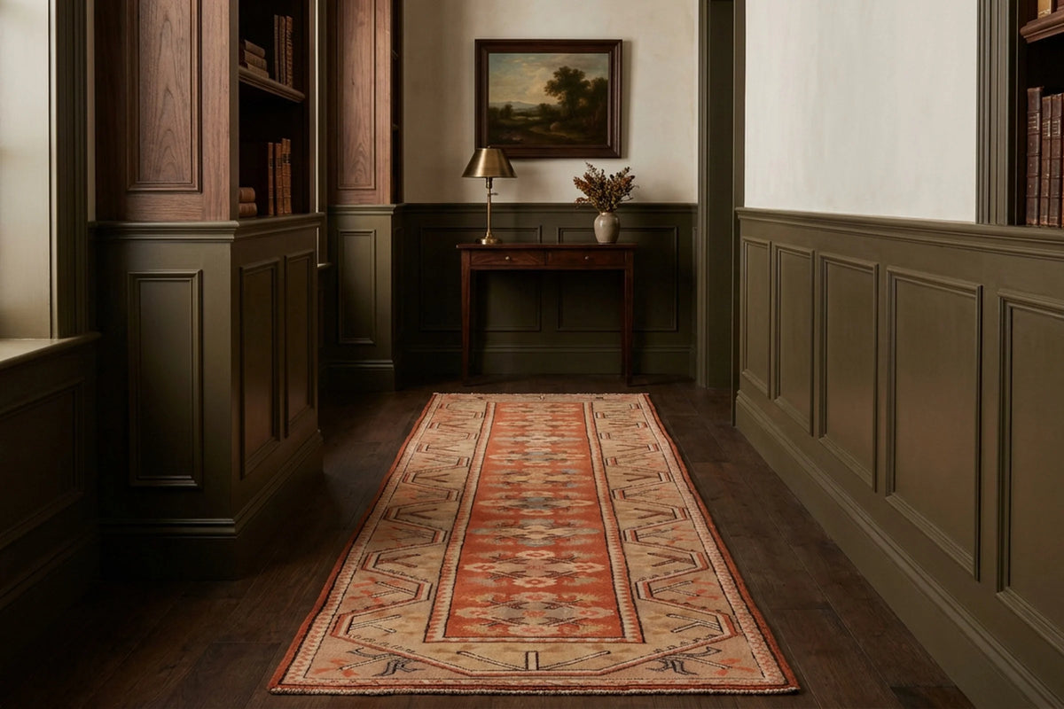 Orange Turkish runner rug in a styled room