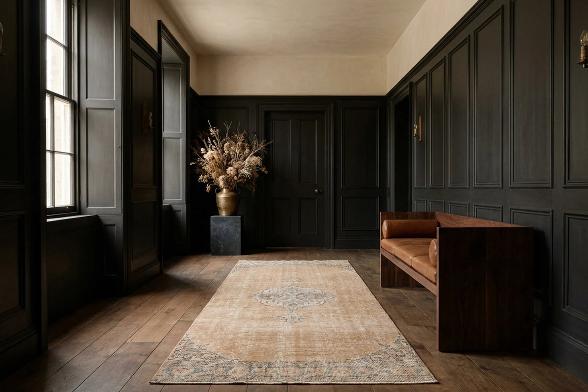 Beige Turkish runner rug in an entryway