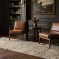 Beige Turkish runner rug in a library