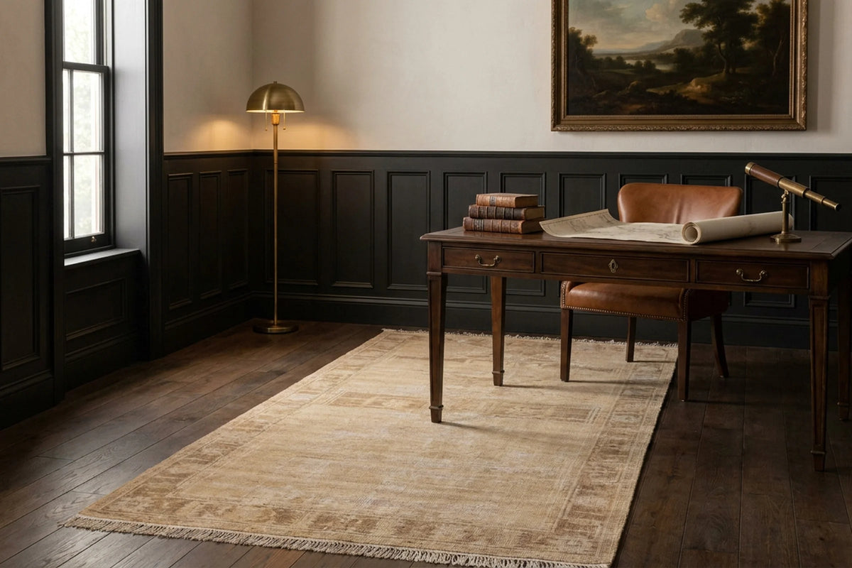 Beige Turkish runner rug in a styled room