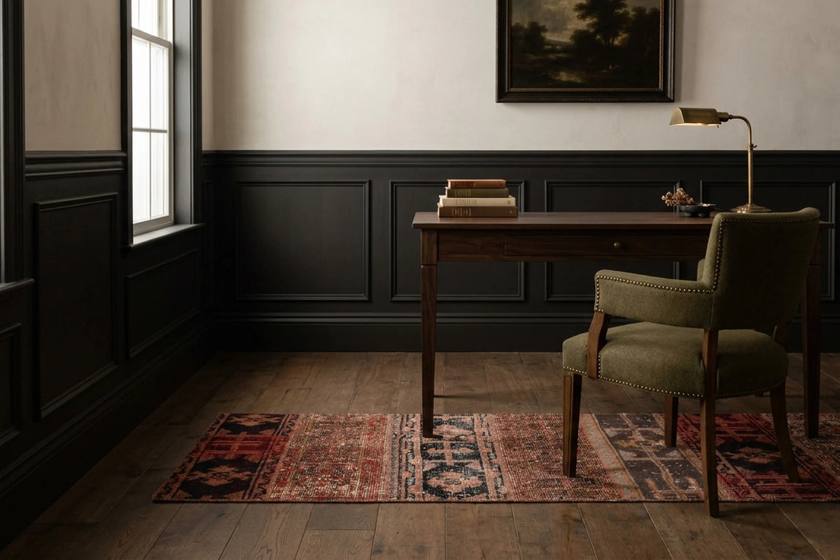 Red Turkish runner rug in a styled room