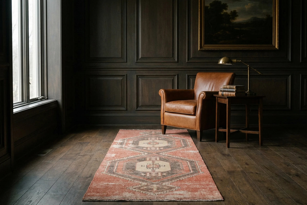Red Turkish runner rug in a styled room