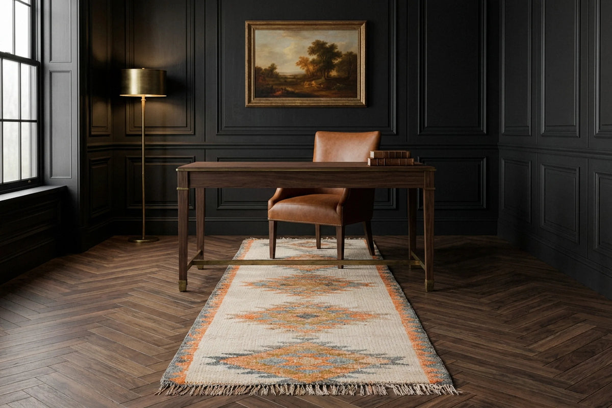 Turkish runner rug in a study
