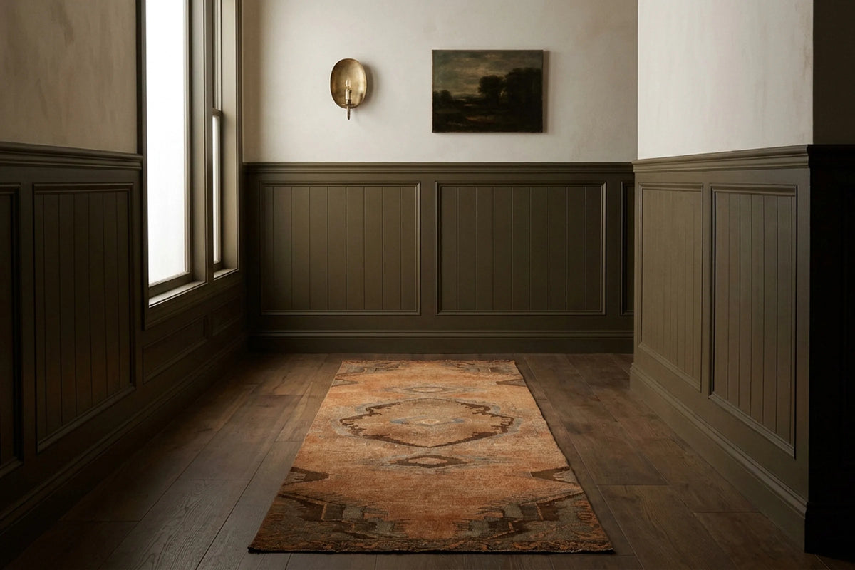Orange Turkish runner rug in a styled room