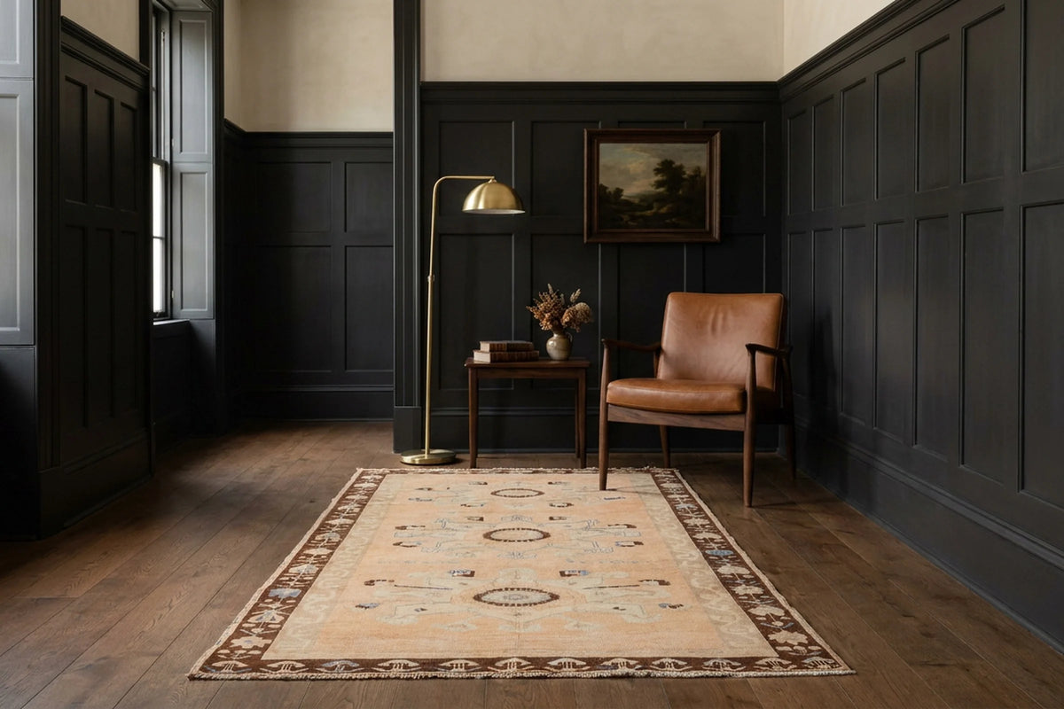 Beige Turkish runner rug in a styled room