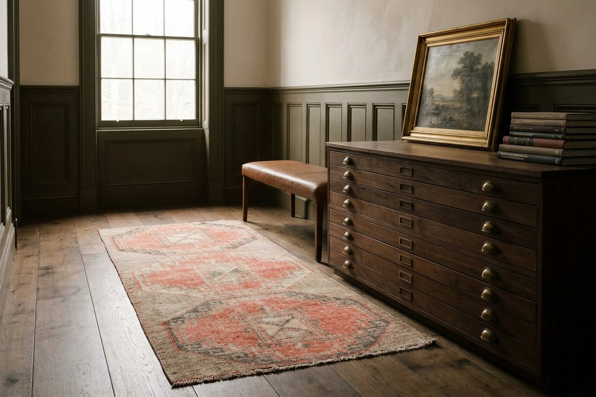 Orange Turkish runner rug in a styled room