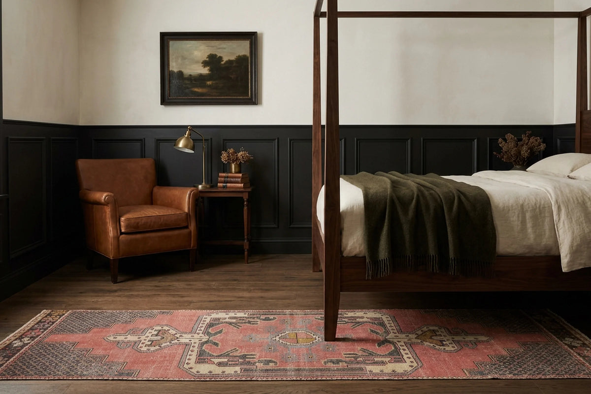 Pink Turkish runner rug in a styled room